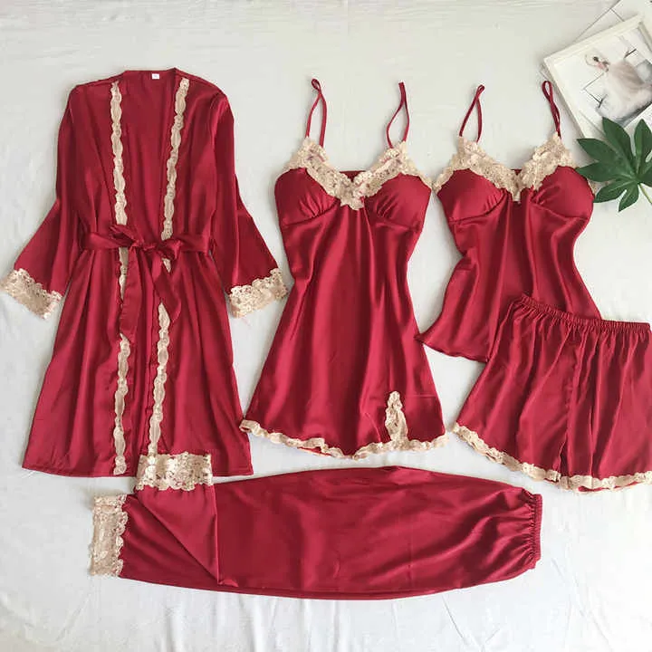 مجموعة منامة الحرير الساتان  Women Pajamas Set Silk Satin