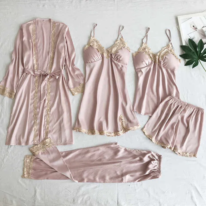 مجموعة منامة الحرير الساتان  Women Pajamas Set Silk Satin