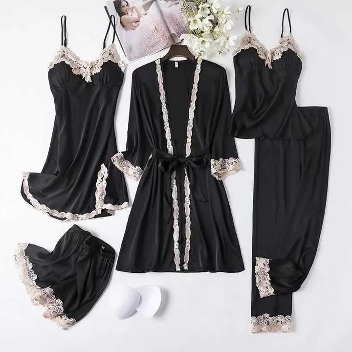مجموعة منامة الحرير الساتان  Women Pajamas Set Silk Satin
