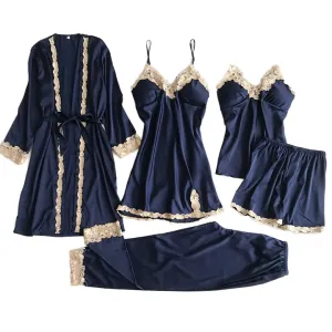 مجموعة منامة الحرير الساتان  Women Pajamas Set Silk Satin