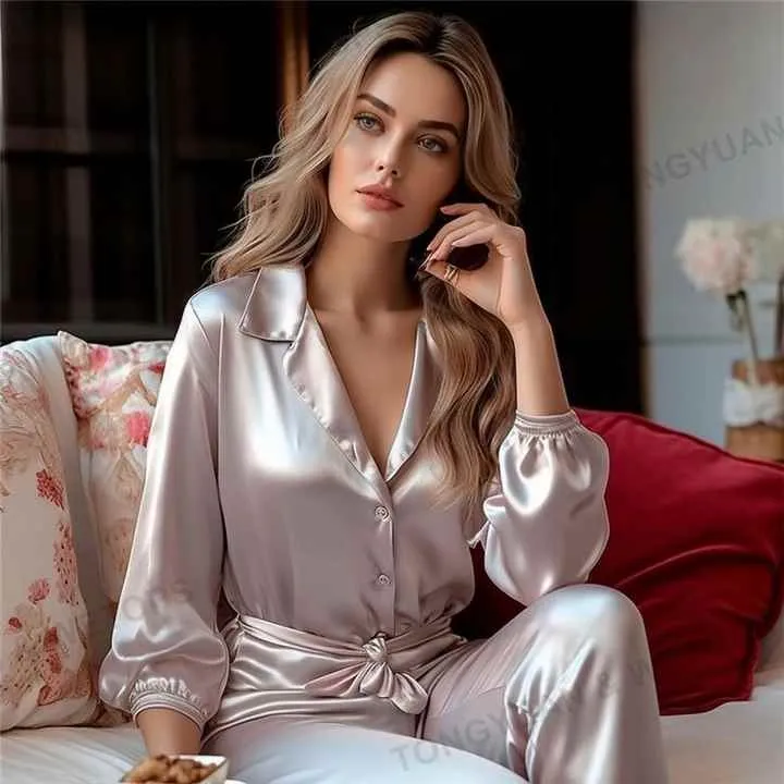 بيجامات نسائية غير رسمية طقم بيجامة من الحرير الساتان للسيدات مثير ، ملابس نوم نسائية مقاس كبير Women's Casual Pajamas Sexy Ladies Silk Satin Pajama Set, Plus Size Sleepwear