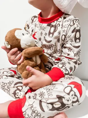 $7.50 EA -- 12-24M X 2/2-3T X 2/3-4T X 2/5-6T X 2 -- Kids 2 Pc Christmas Pajamas - Monkeys