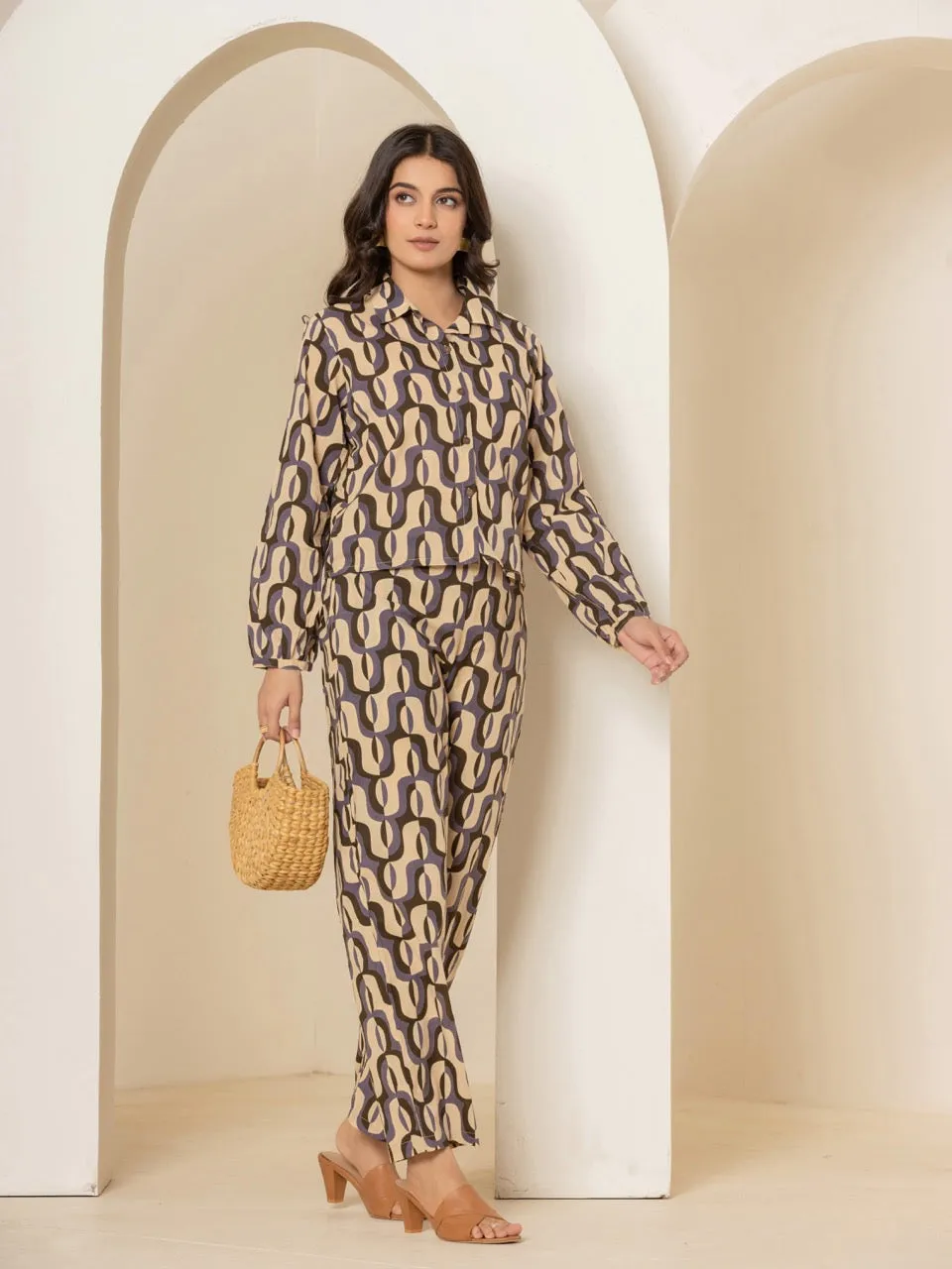 Abstract Caramel Plum Dream Co-Ord Set