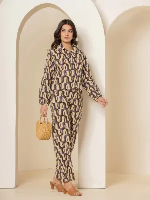 Abstract Caramel Plum Dream Co-Ord Set