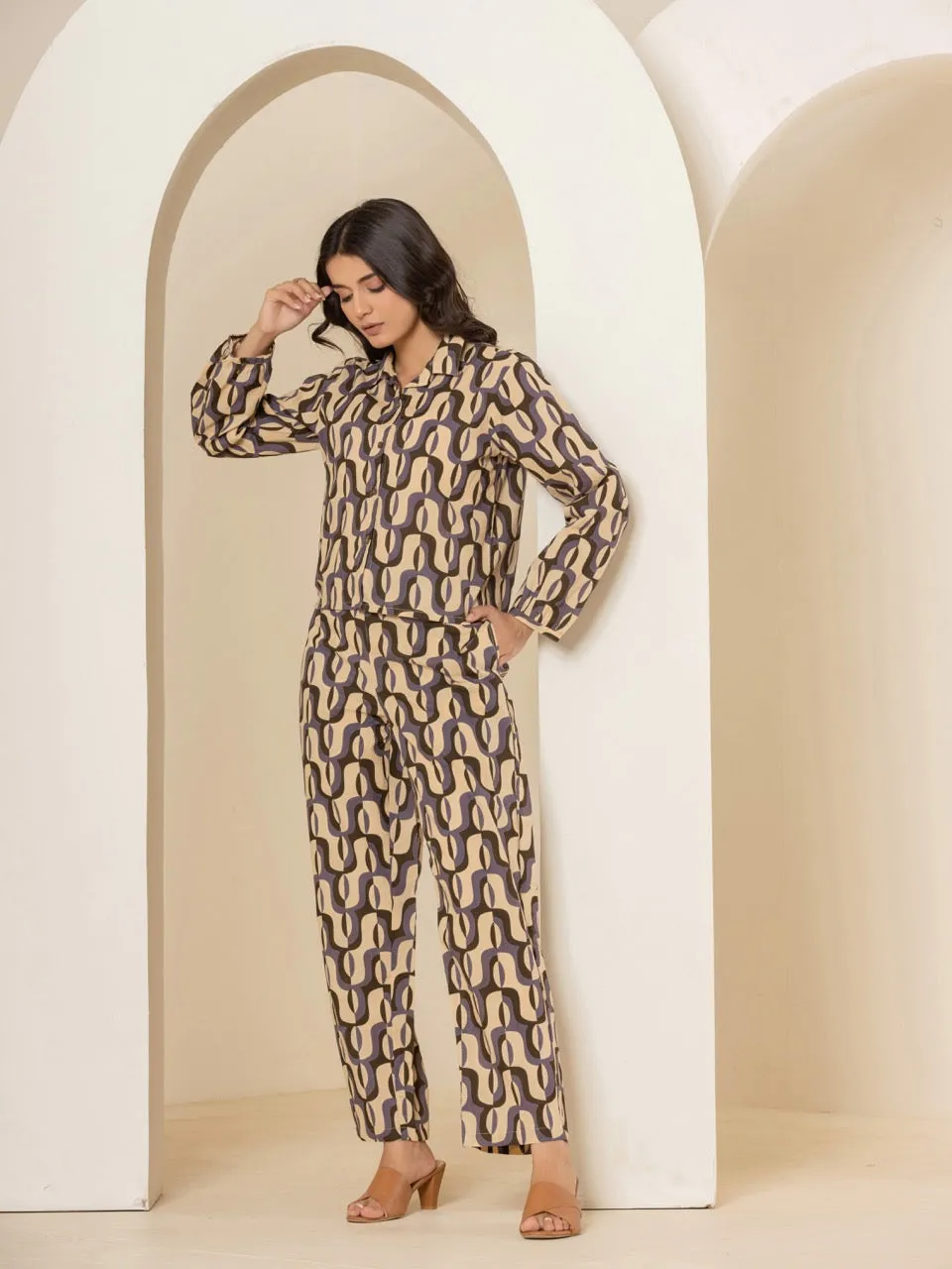 Abstract Caramel Plum Dream Co-Ord Set