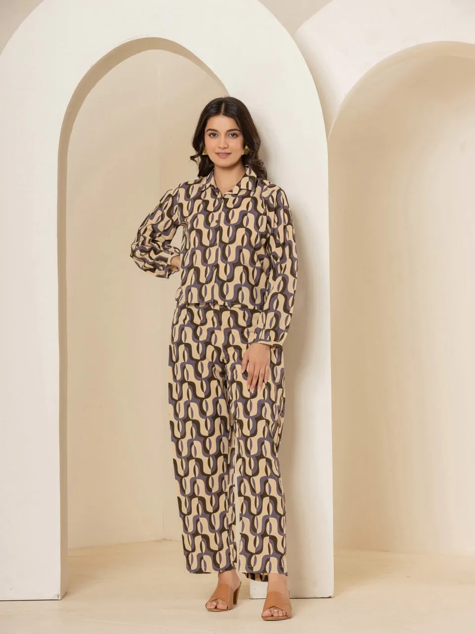 Abstract Caramel Plum Dream Co-Ord Set