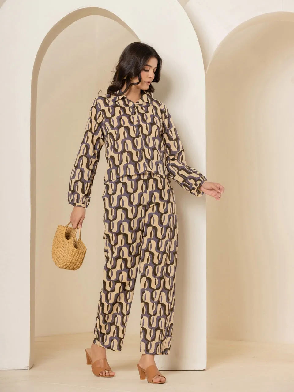 Abstract Caramel Plum Dream Co-Ord Set