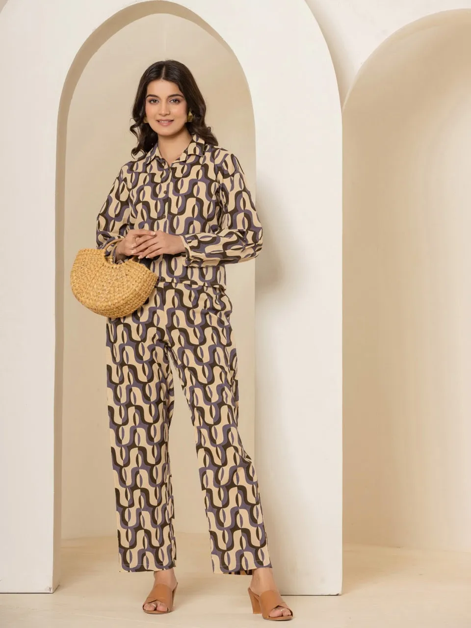 Abstract Caramel Plum Dream Co-Ord Set