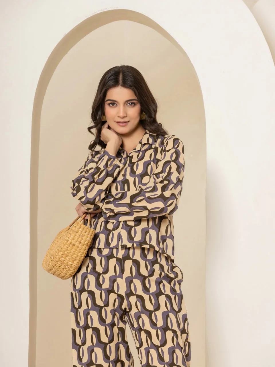 Abstract Caramel Plum Dream Co-Ord Set