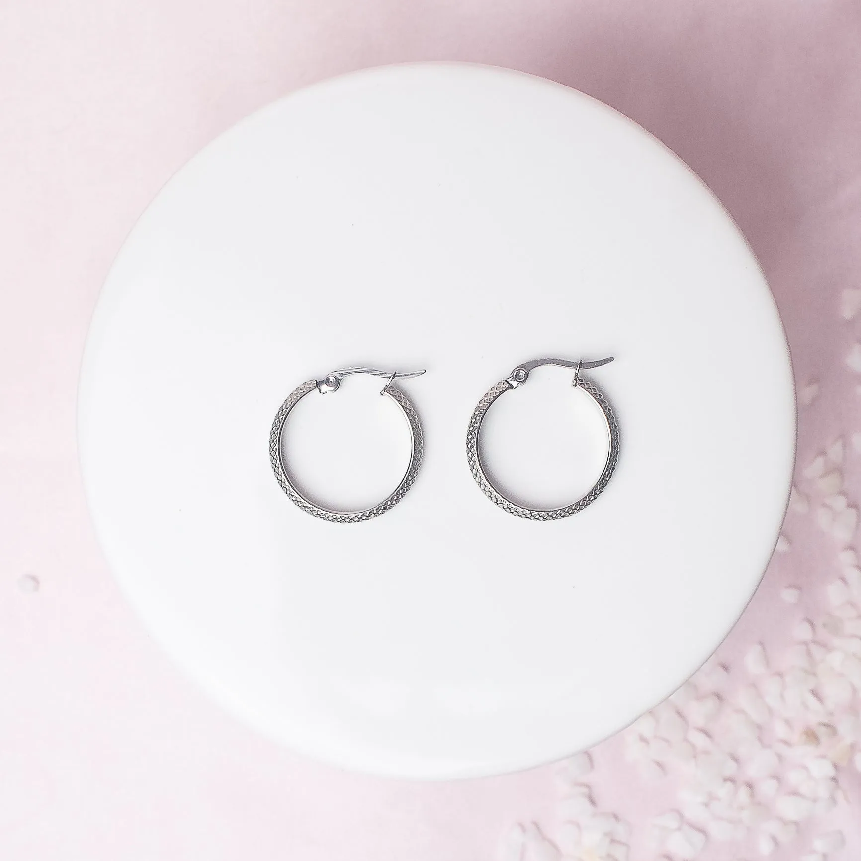 Alexis Textured Hoop in Silver