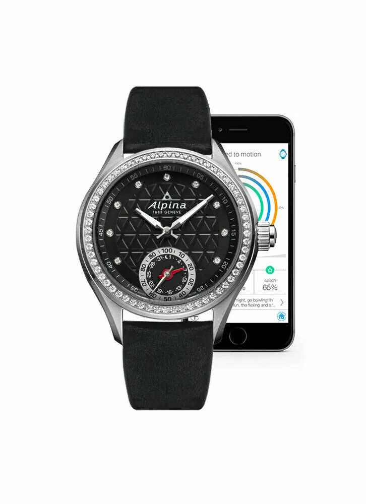 Alpina Horological Smartwatch Diamond Womens Calendar Quartz Satin Strap AL-285BTD3CD6