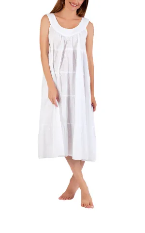Arabella Chelsea Cotton Nightgown/Day Dress Tiered in White Hail Spot MD-764