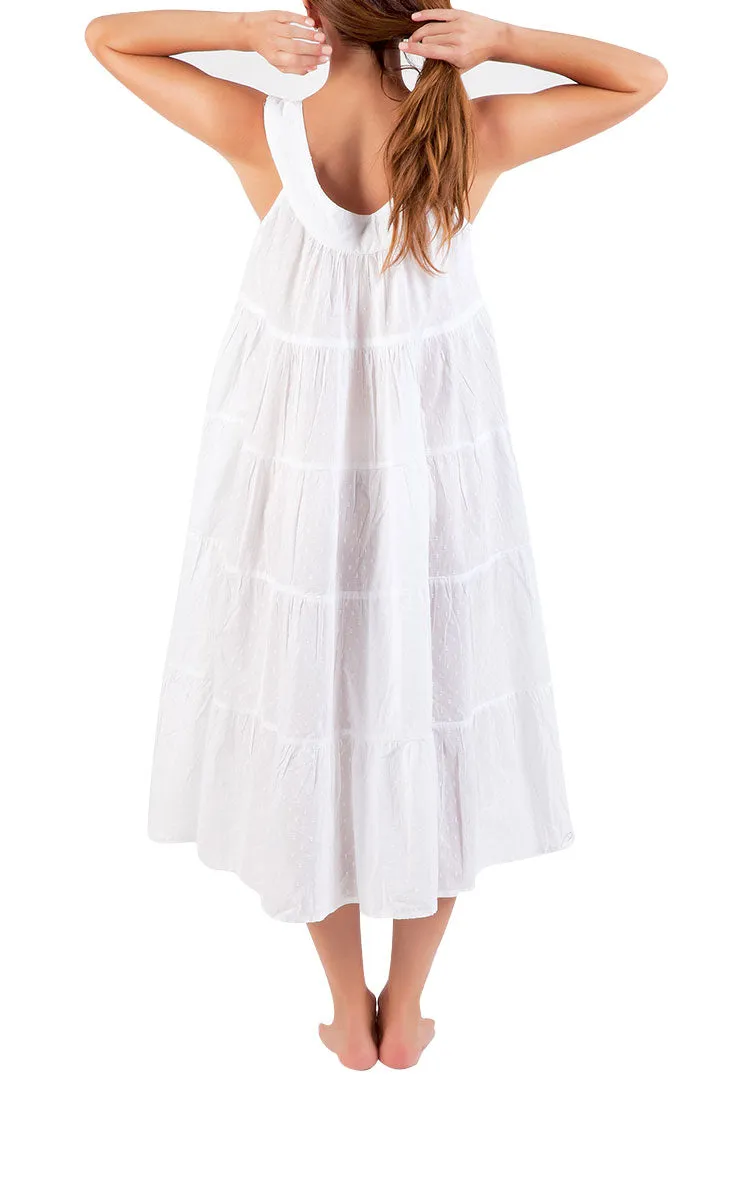 Arabella Chelsea Cotton Nightgown/Day Dress Tiered in White Hail Spot MD-764