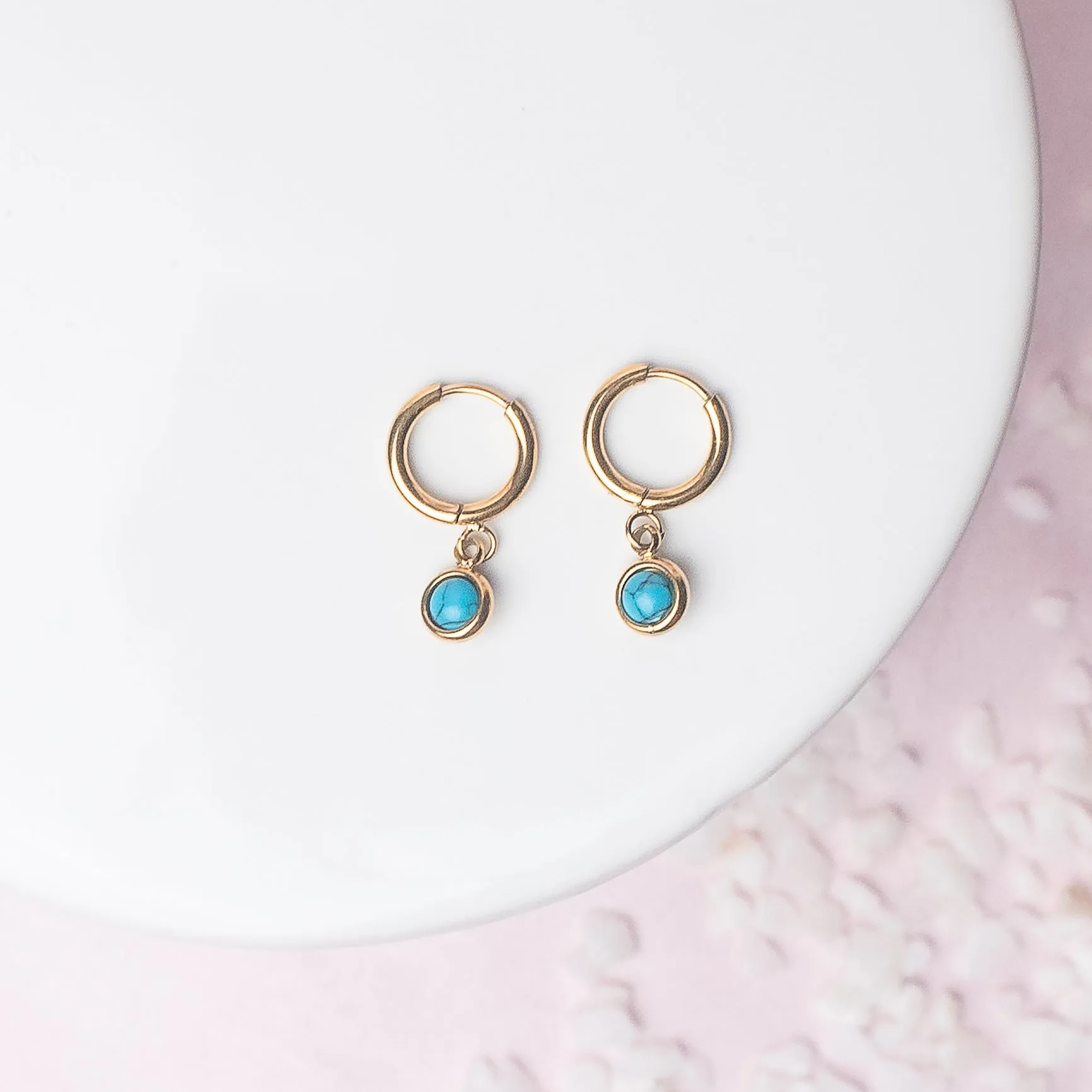 Aubrey Turquoise Stone Charm Huggie Earrings