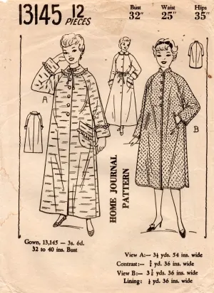 Australian Home Journal 13145 Womens Raglan Sleeved Robe with Mandarin or Peter Pan Collar 1950s Vintage Sewing Pattern Bust 32 inches