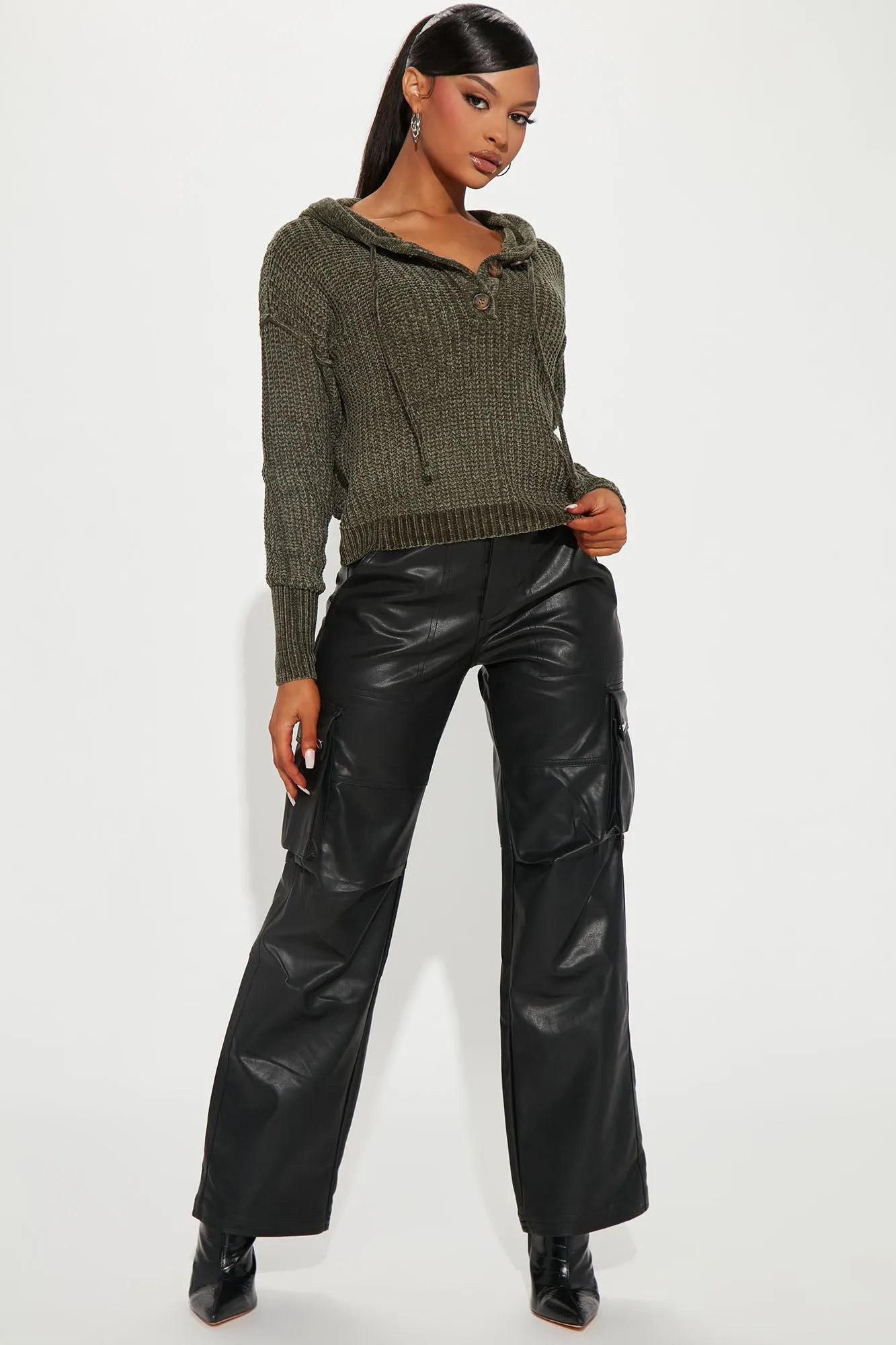 Beach Bonfire Chenille Hoodie - Olive