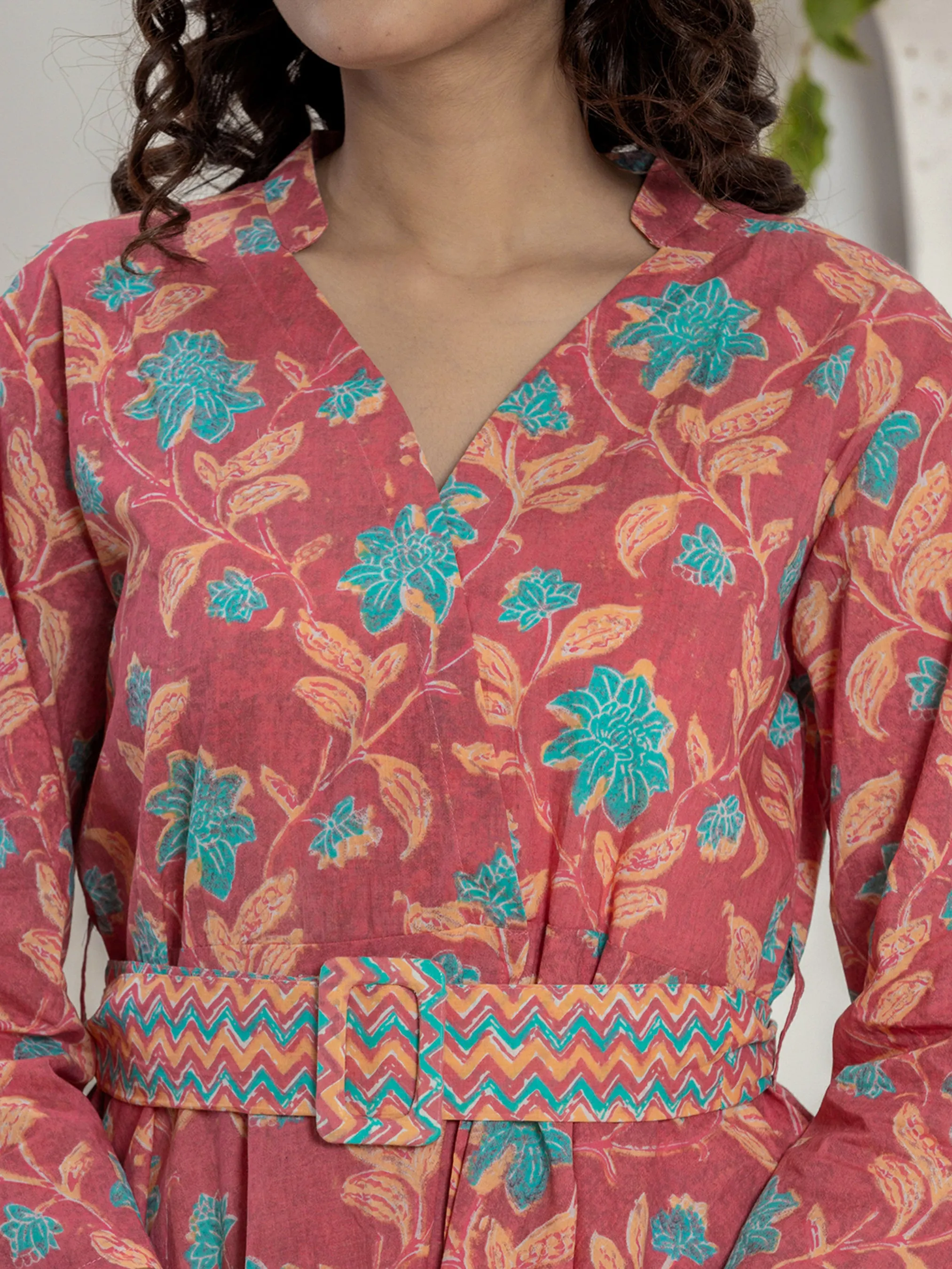Belt style Coral Mesh Pure Cotton Hand Printed Loungewear