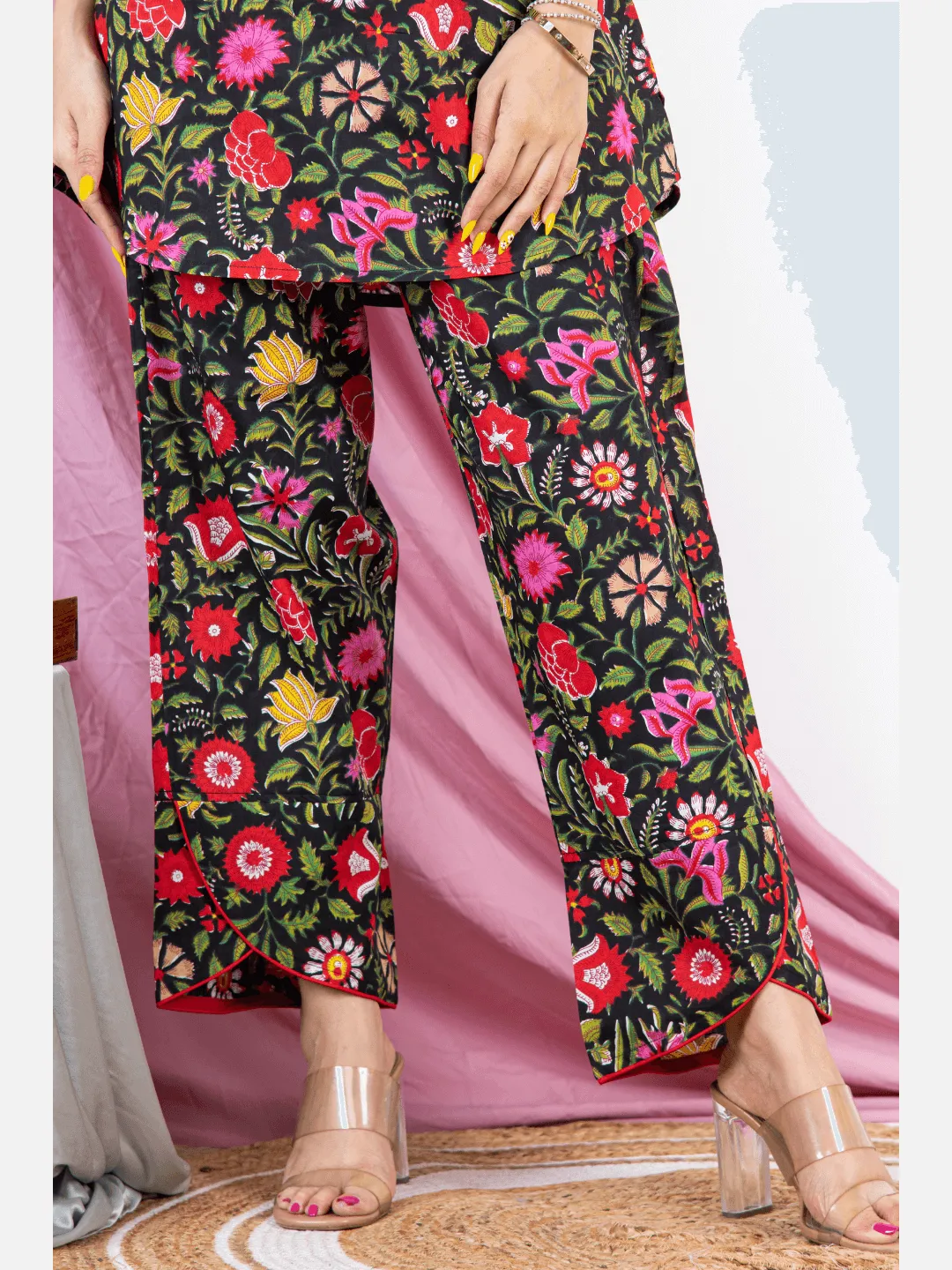 Black Floral Sleeveless Pure Cotton Loungewear