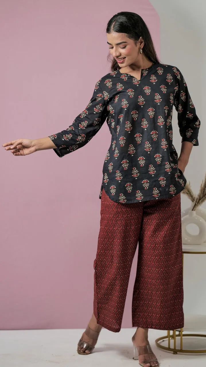 Black Hand Block Pure Cotton Lounge Wear