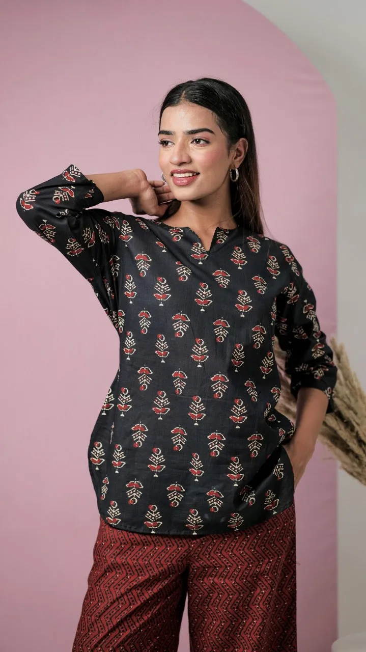 Black Hand Block Pure Cotton Lounge Wear