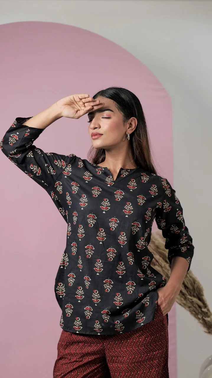 Black Hand Block Pure Cotton Lounge Wear