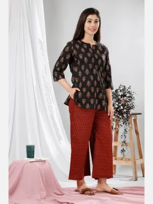 Black Hand Block Pure Cotton Lounge Wear
