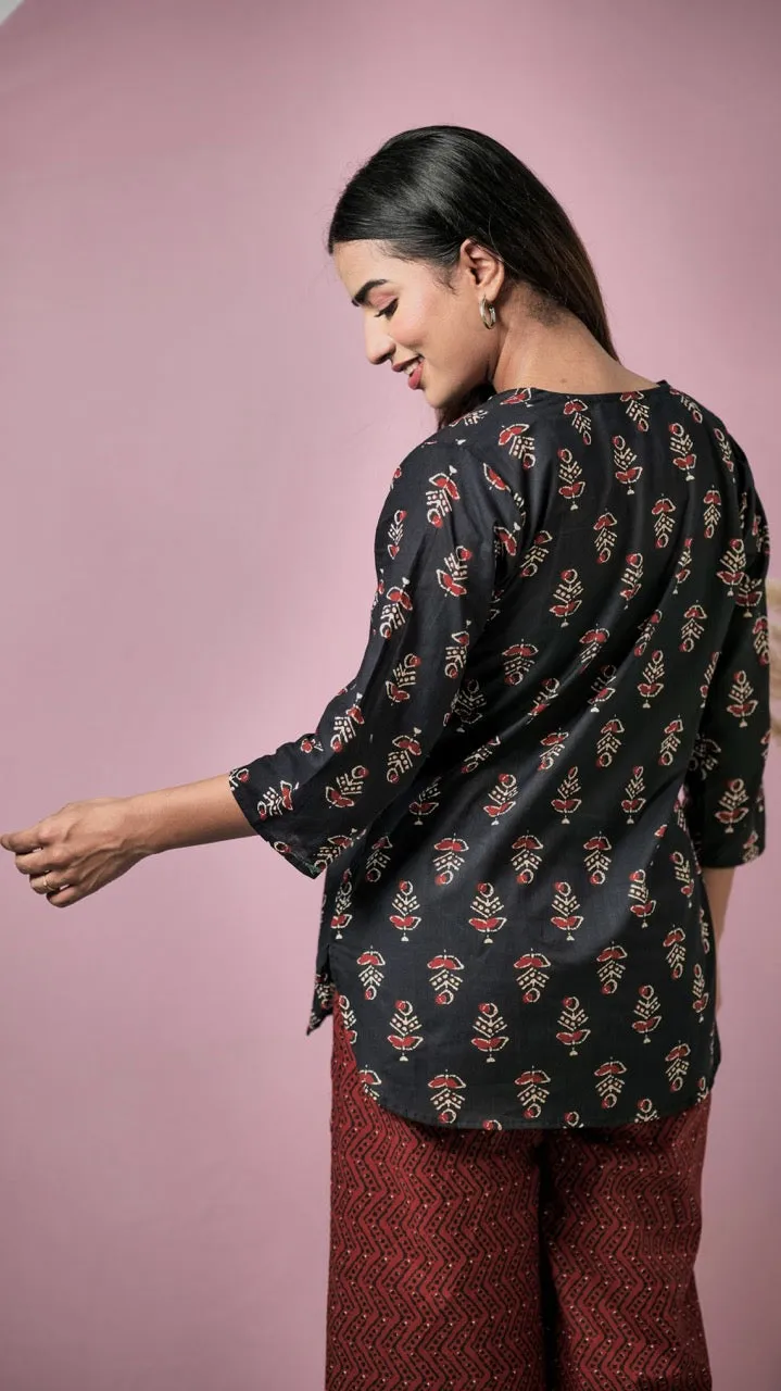 Black Hand Block Pure Cotton Lounge Wear