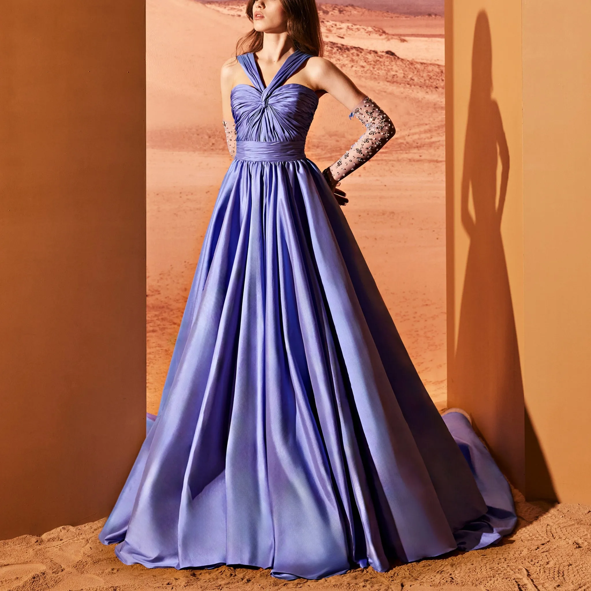 Blue Serenity Taffeta Dress With Slit