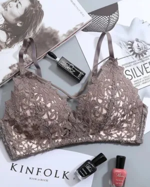 Brown Cross Bandage Lace Wireless Soft Padded - Bra Set
