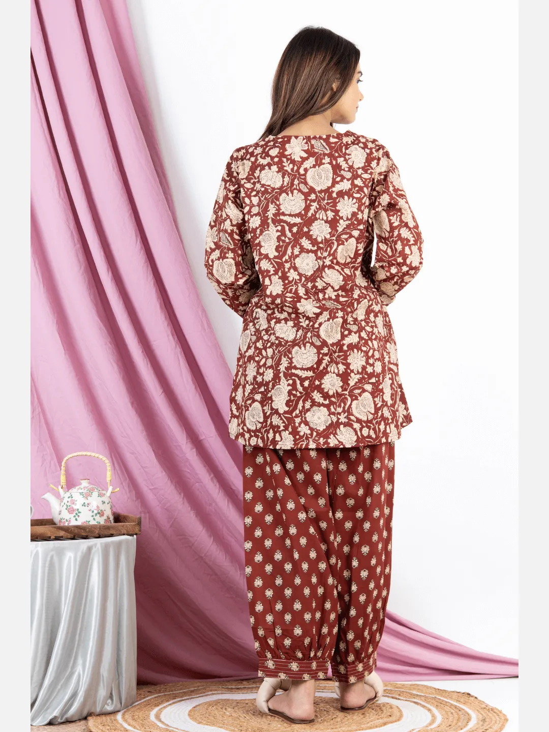Brown V Neck Cotton Loungewear
