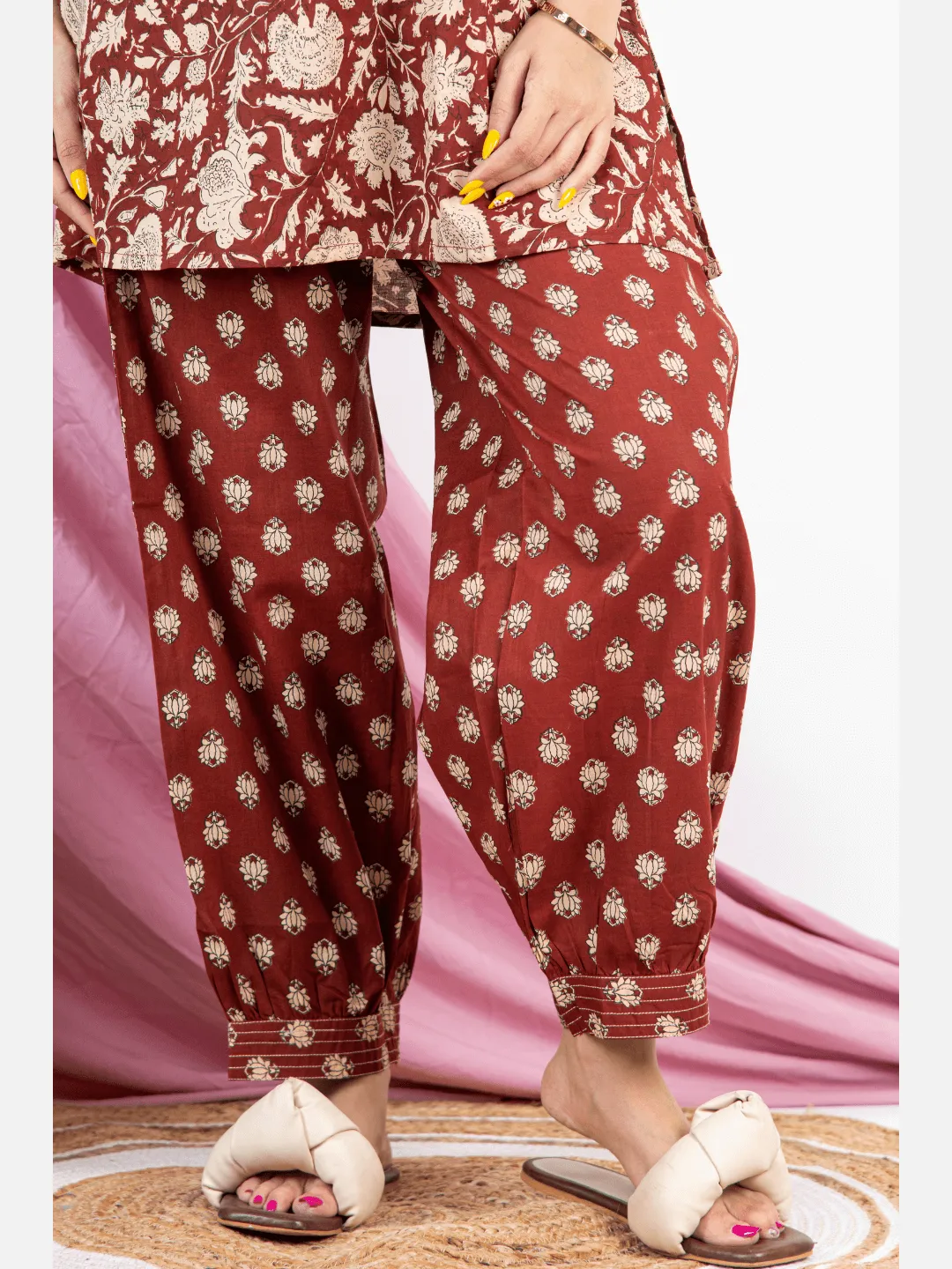Brown V Neck Cotton Loungewear