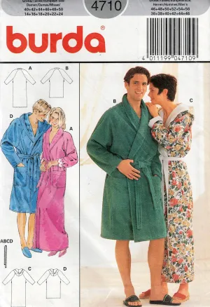 Burda 4720 Womens Mens UNISEX Robe Dressing Gown with Optional Hood 1980s Vintage Sewing Pattern Sizes 14 - 24 UNCUT Factory Folded