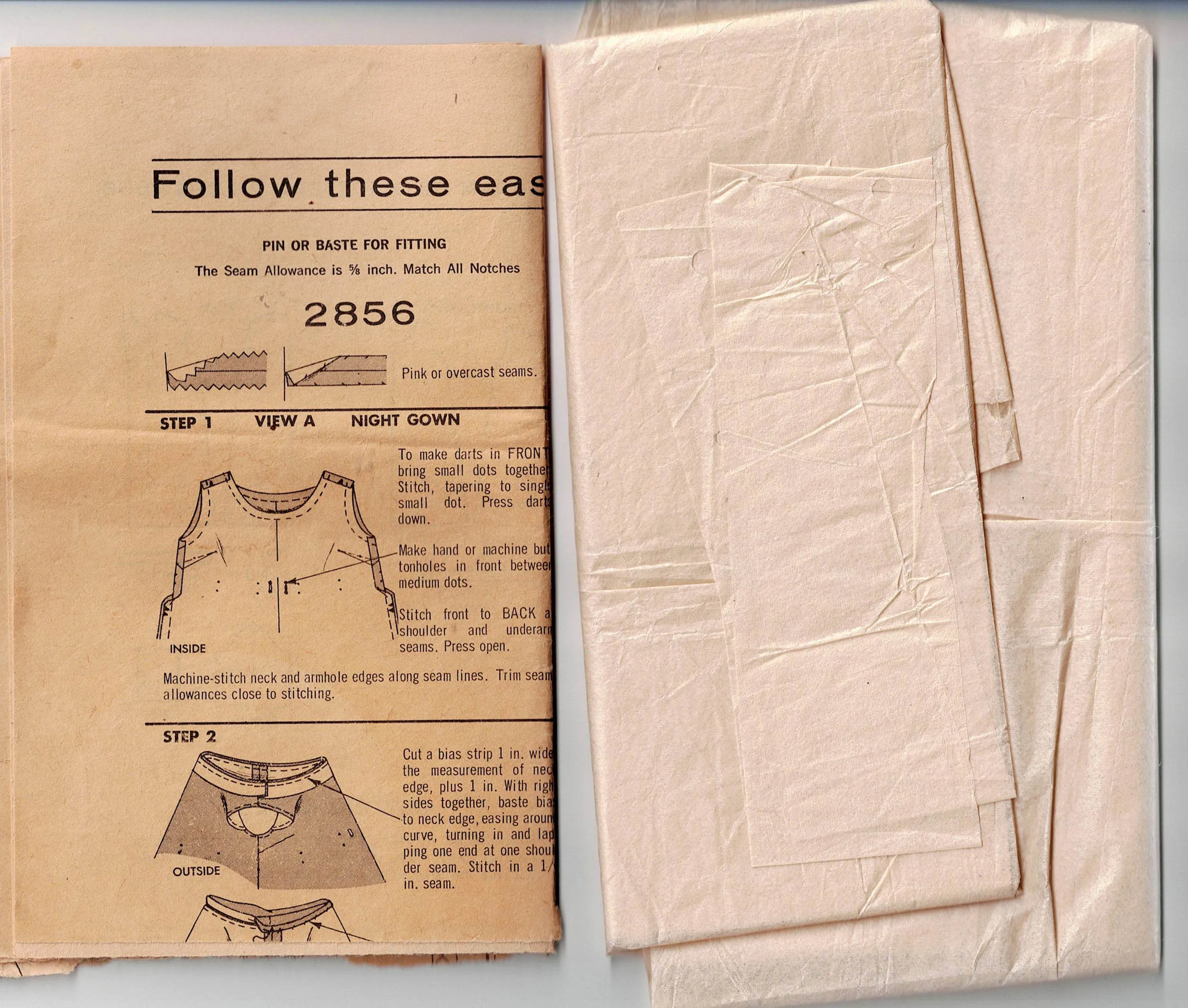 Butterick 2856 Womens EASY High Waisted Nightgown & Robe 1960s Vintage Sewing Pattern Size 16 Bust 36 inches