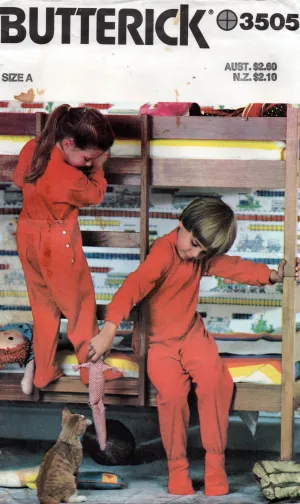 Butterick 3505 Toddlers Footed Pajamas 1980s Vintage Sewing Pattern Size 2 3 4 UNCUT Factory Folded