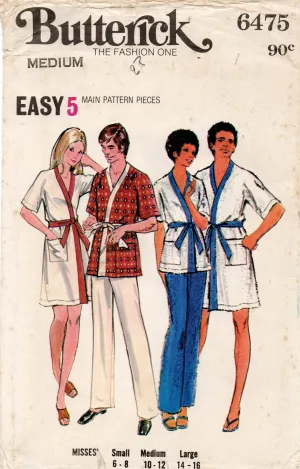 Butterick 6475 Womens Wrap Robe & Pants 1970s Vintage Sewing Pattern Size 10 - 12 UNCUT Factory Folded
