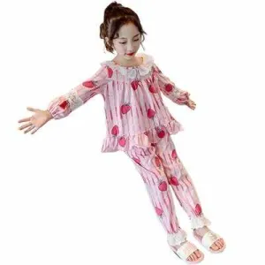 Children Spring pink Pajamas Clothing Set-طقم بيجامات أطفال