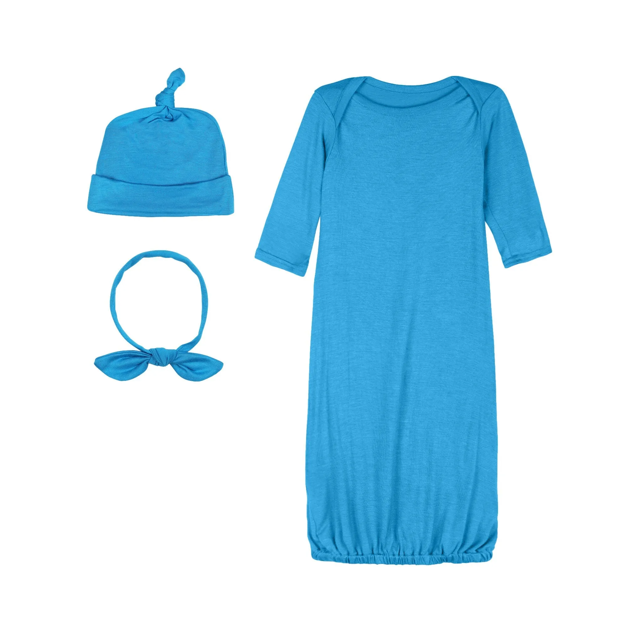 Cobalt Blue Color Baby Sleep Gown with Bow & Personalized Hat  Soft & Cozy Baby Outfit for Sweet Dreams