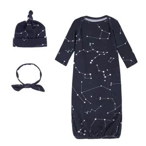 Constellation Baby Sleep Gown with Bow & Personalized Hat  Soft & Cozy Baby Outfit for Sweet Dreams