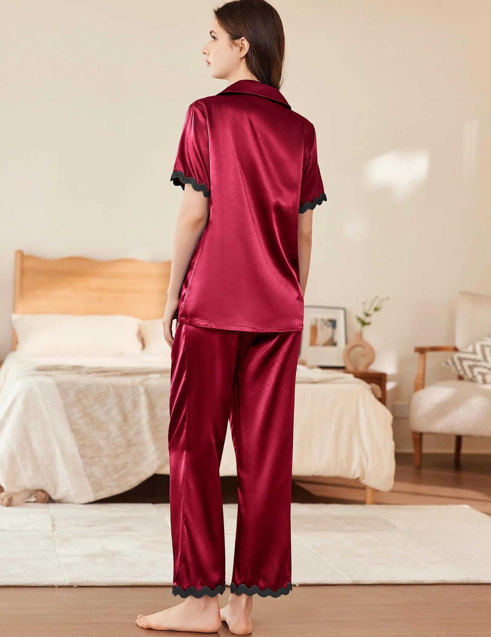 Contrast Silk Satin Pajamas Set (US Only)