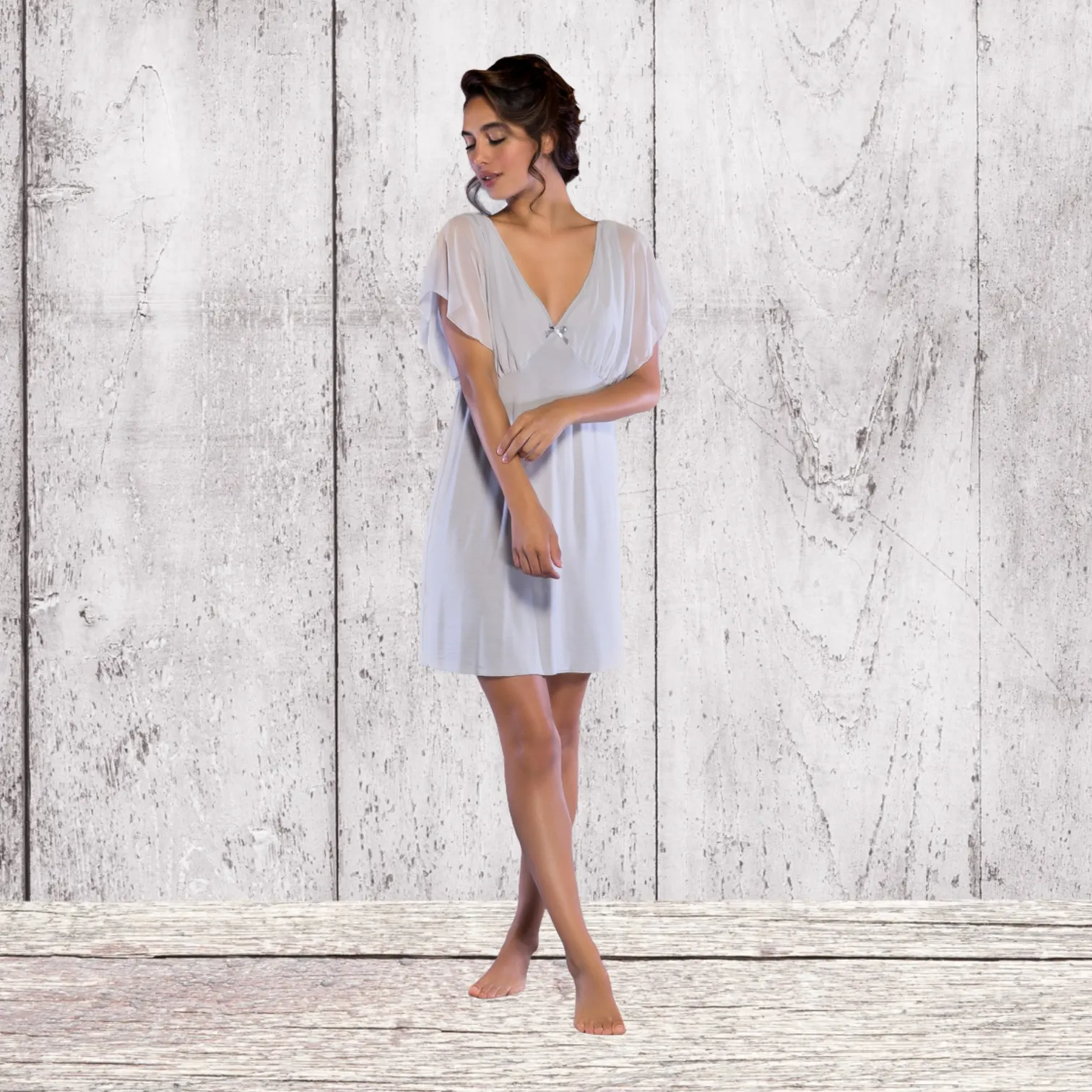 Cotton Knit and Chiffon Nightgown