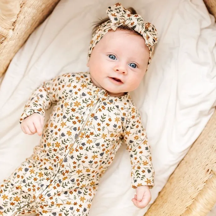 Cream Floral Zip Romper