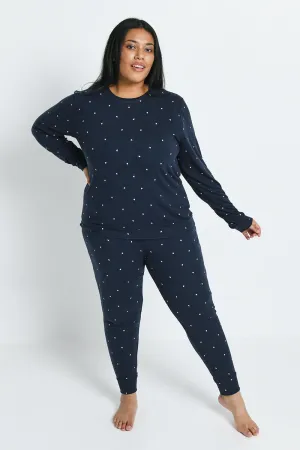 Curve Super Soft Pyjama Set - Navy Hearts