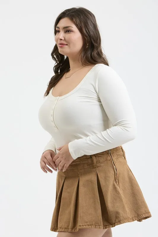 Curvy Long Sleeve Henley Top