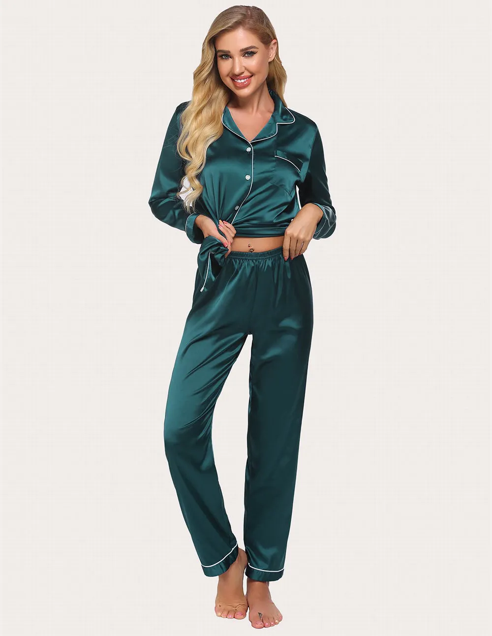 Ekouaer Satin 7Pcs Pajama Set with Eyemask and Hairband (US Only)