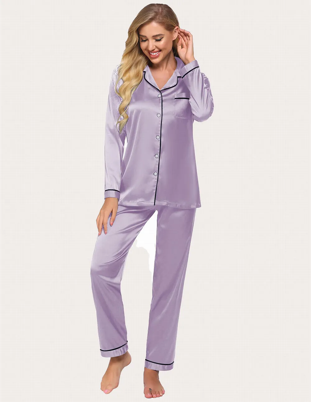Ekouaer Satin 7Pcs Pajama Set with Eyemask and Hairband (US Only)