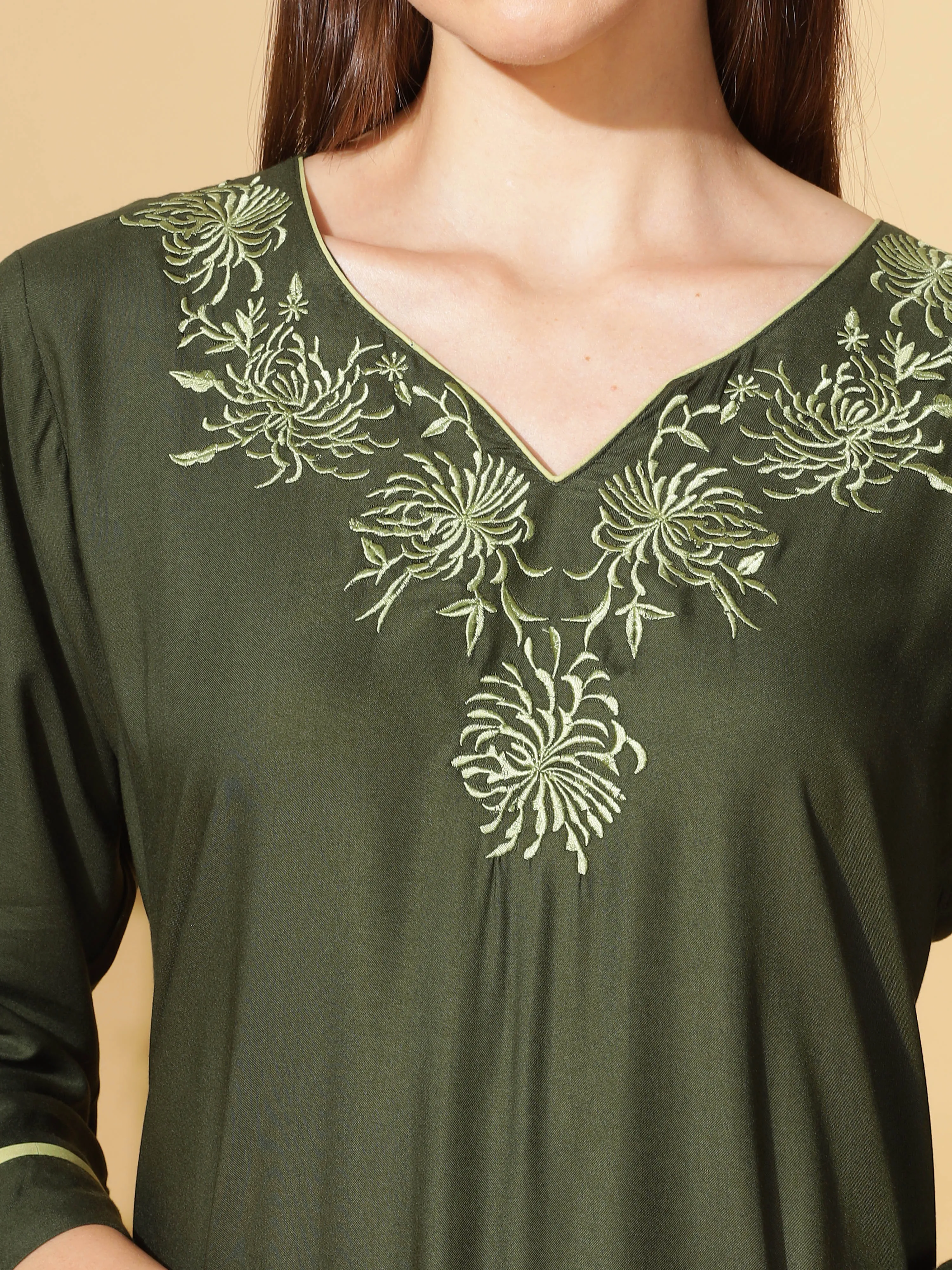 Elegant Emerald Designer Nighty with Embroidery