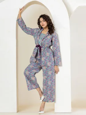 Front belt Cyan Purple Pure Cotton Jacket set of 3