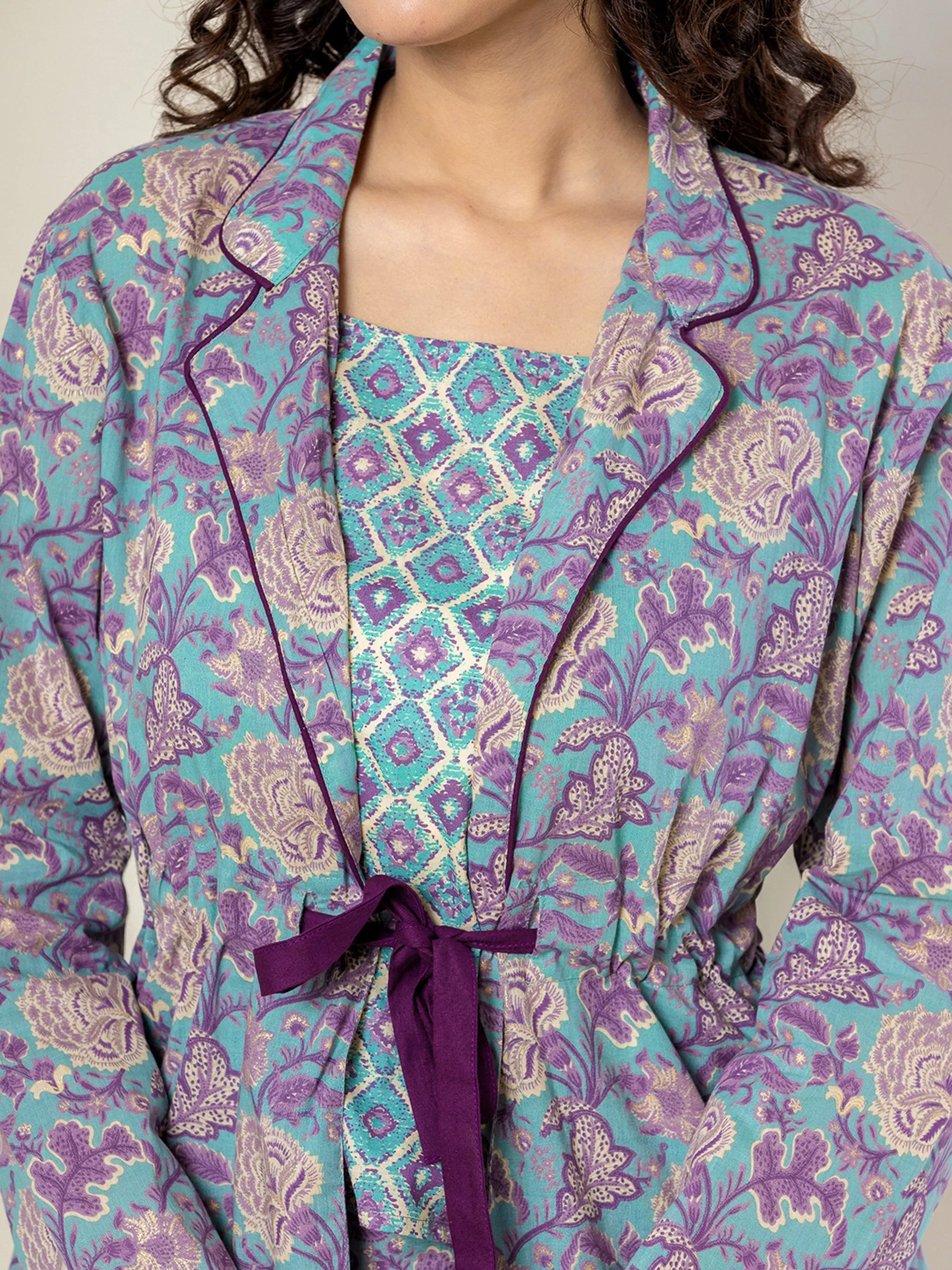 Front belt Cyan Purple Pure Cotton Jacket set of 3