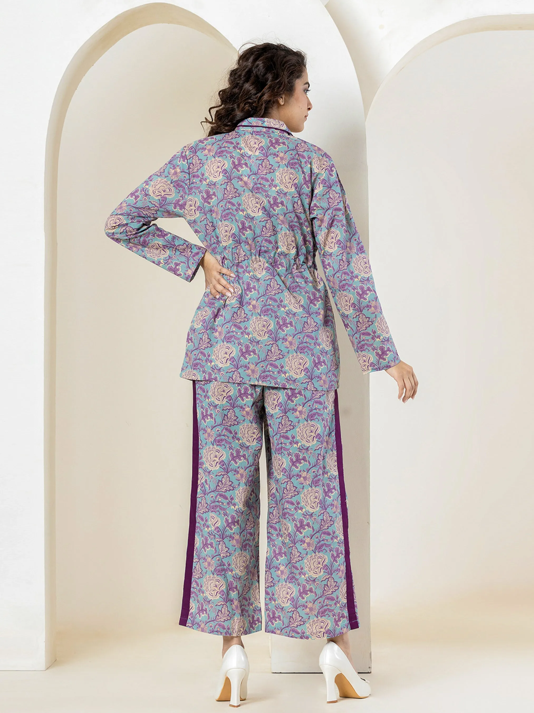 Front belt Cyan Purple Pure Cotton Jacket set of 3