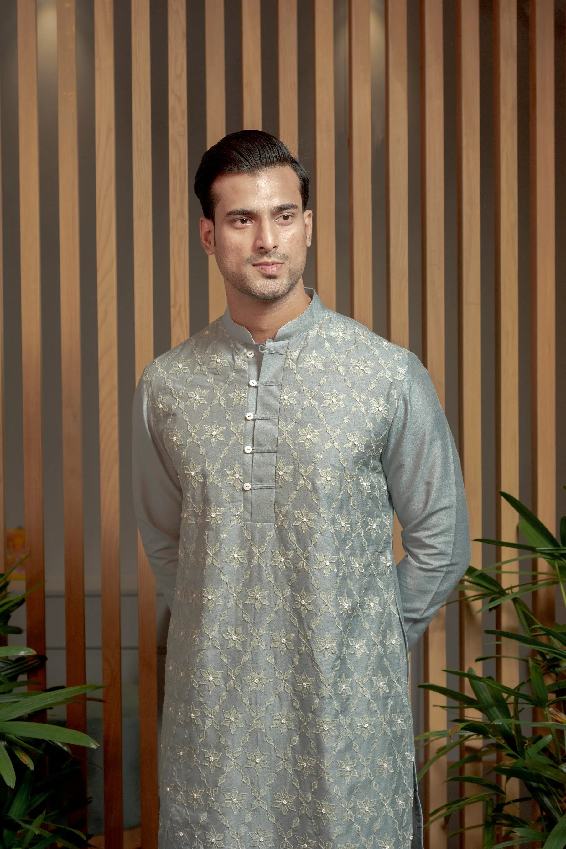 Frost Blue Applique Kurta set